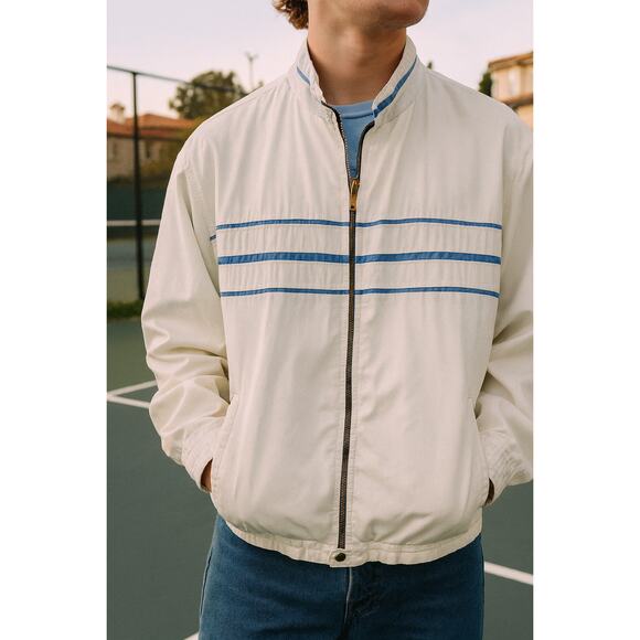 Vintage Men's Bomber Jacket Cotton White Blue Tennis 90s M - Picture 1 of 7